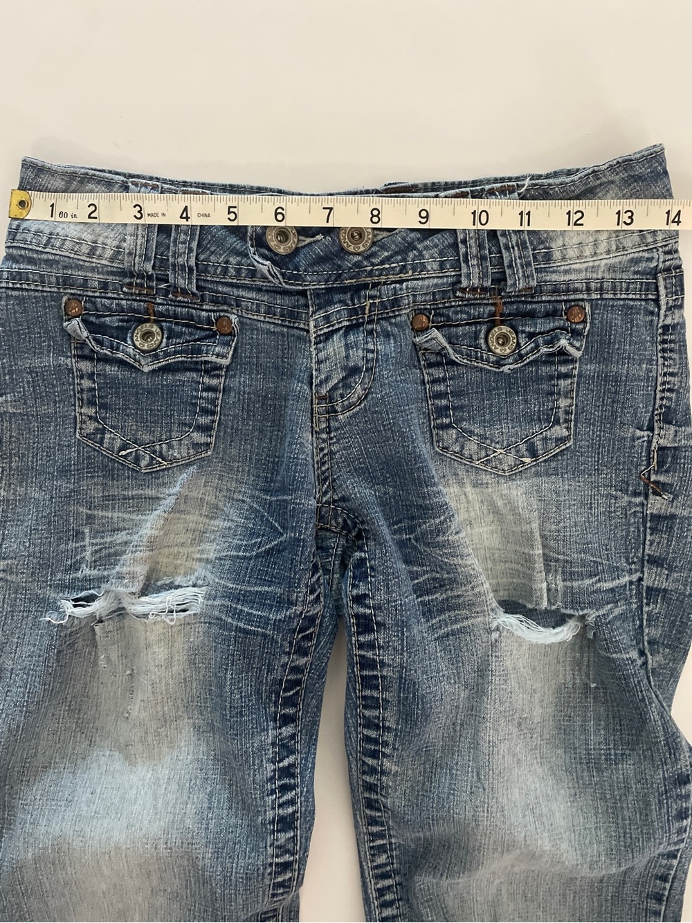 Vintage Angels Low Rise Bootcut Jeans Y2K Distressed Double Button Size 5 - Picture 7 of 10